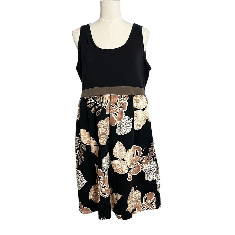 Sonoma Life + Style Tank Dress Womens XL Black Tropical Floral Empire Waist